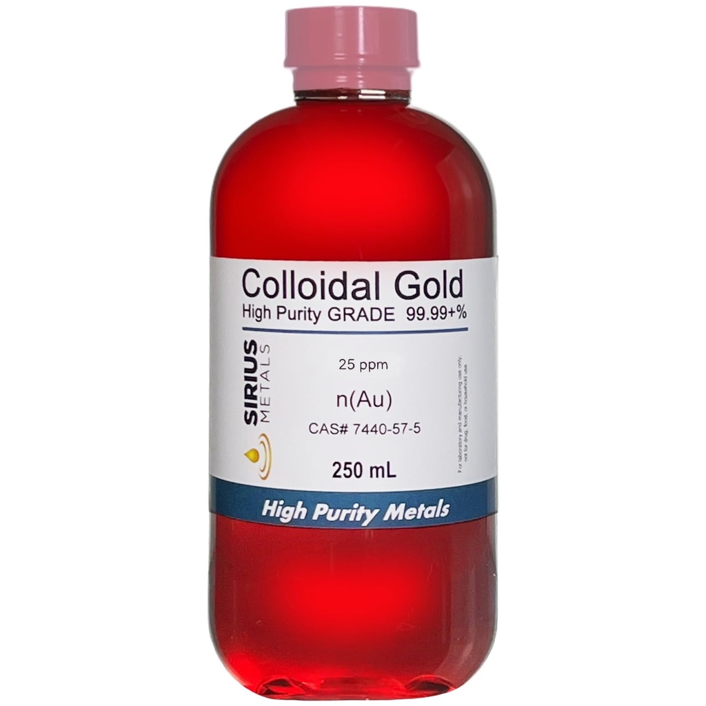 Prawdziwe złoto koloidalne - 25 ppm - 99,99 +% Czystość - 250 ml (8,45 Fl Oz) w przezroczystej butelce z tworzywa sztucznego wolnej od BPA- Made in USA