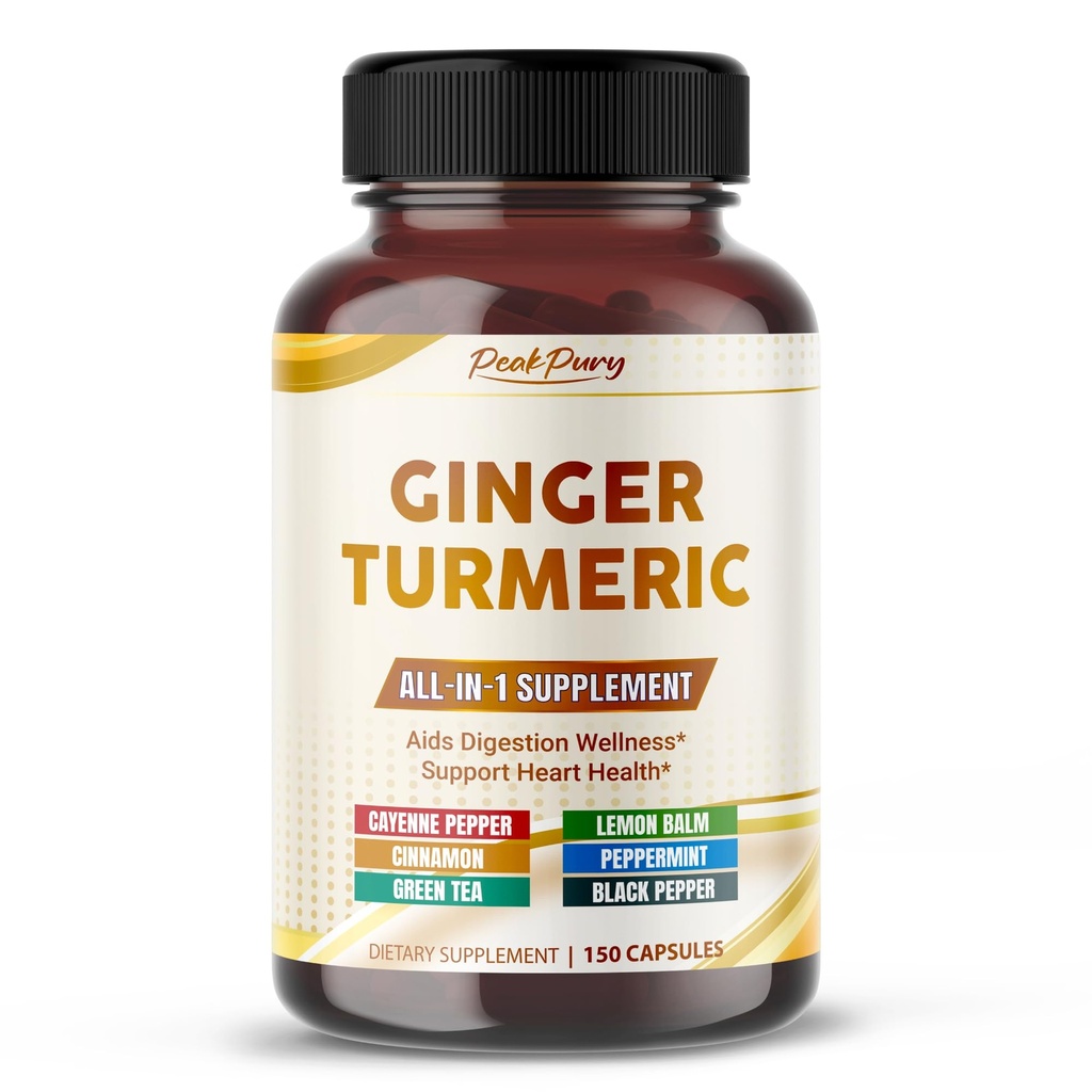 Ultra Ginger & Turmeric Aid Trawienie & Wspiera Heart Health - Zawiera Cayenne Pepper, Lemon Balm, Cynamon, Peppermint, Zielona herbata - Made in The USA- 150 Kapsułki