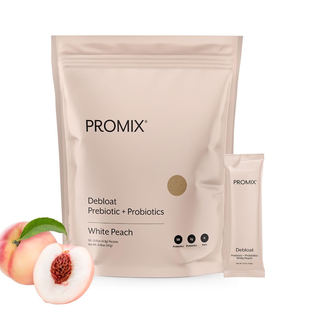 ProMix Nutrition Debloat Prebiotyki i probiotyki, Bloating Relief for Women, Gut Cleanse Detox dla mężczyzn i wsparcia immunologicznego - Białej brzoskwini - 30 Służenia (Opakowanie 30)