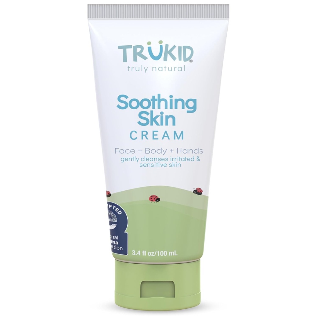 TruKid Natural Eczema Cream for Kids, Toddlers & Babies, NEA- Akceptowane dla Eczema, Safe for Sensitive Skin on Face, Body, & Hands, Unscented, Hydrates & Moisturizes Irritated & Itchy Skin, 3.4oz