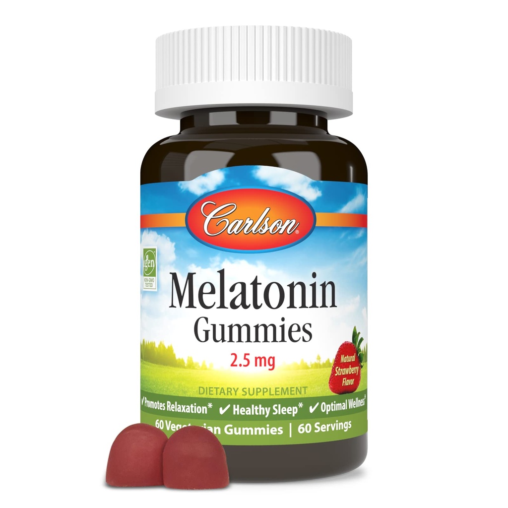Carlson - Melatonina Gummies, 2,5 mg, Zdrowy sen, Promotes Relaxation, Natural Strawberry Flavor, 60 Gummies