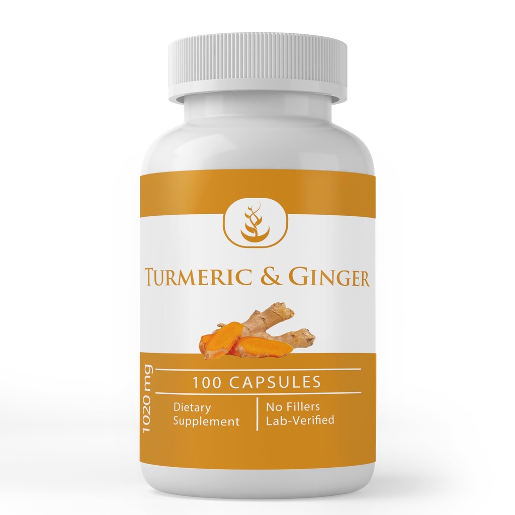 Pure Original Składniki Kurkumina Turmerowa & Ginger, (100 Kapsułki) Zawsze Czysty, Brak dodatków lub wypełniaczy, Laboratorium zweryfikowane (100 Kapsułki)