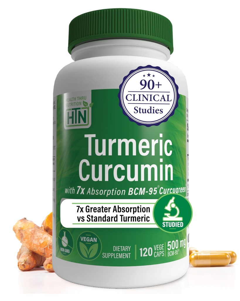 Zdrowie Thru Nutrition Turmeric Curcumin Complex 500mg Supplement España 124; jako BCM- 95 Curcugreen Klinicznie zbadane 124; Wegan Certified (Opakowanie 120)