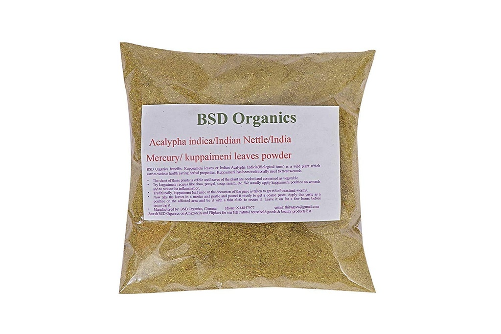 BSD ORGANICS Liści proszek Acalypha indica / indyjski nettle / indyjski Merkury / indyjski Copperleaf / kuppaimeni (50 Gram / 1.7 unce)