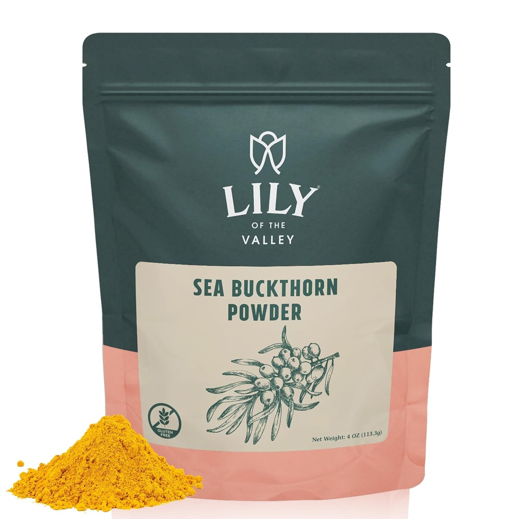 Lily of the Valley Sea Buckthorn Powder - Rhamnus Cathartica - No Added Sugar - Tart Berry Taste - Vegan & Gluten- Free - Packed in Resealable Pouch (4oz, 113g)