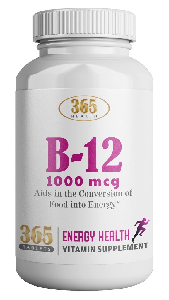 365 Zdrowie przez HEALTHLIFE Witamina B12 1000mcg Tabletki, Wsparcie konwersji energii, Suplement diety dla wsparcia metabolizmu energii, 365 Day Supply