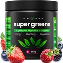SuperGreens Proszek, 40 + Organic Superfoods, Probiotyki i enzymy dla energii, trawienie, Gut Zdrowie i Bloating Bidding 124; Organic Fruit & Veggie Drink Mix, Codzienne Green Juice Smoothie Mieszanka, Szpinak, Noni Plus