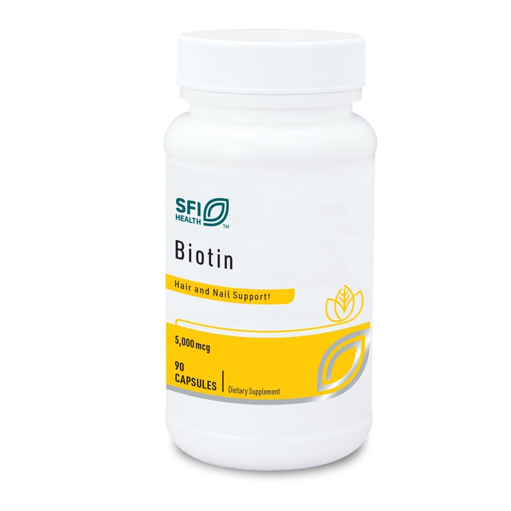 Klaire Labs SFI Health 5000mcg Biotin Pills - High Potency Biotin Supplement - Witamina zaangażowana w odżywianie skóry i włosów - Bez kornonu, Małe, Easy- to- Połknięcie Hipoalergiczne Tabletki (90 Czapki)