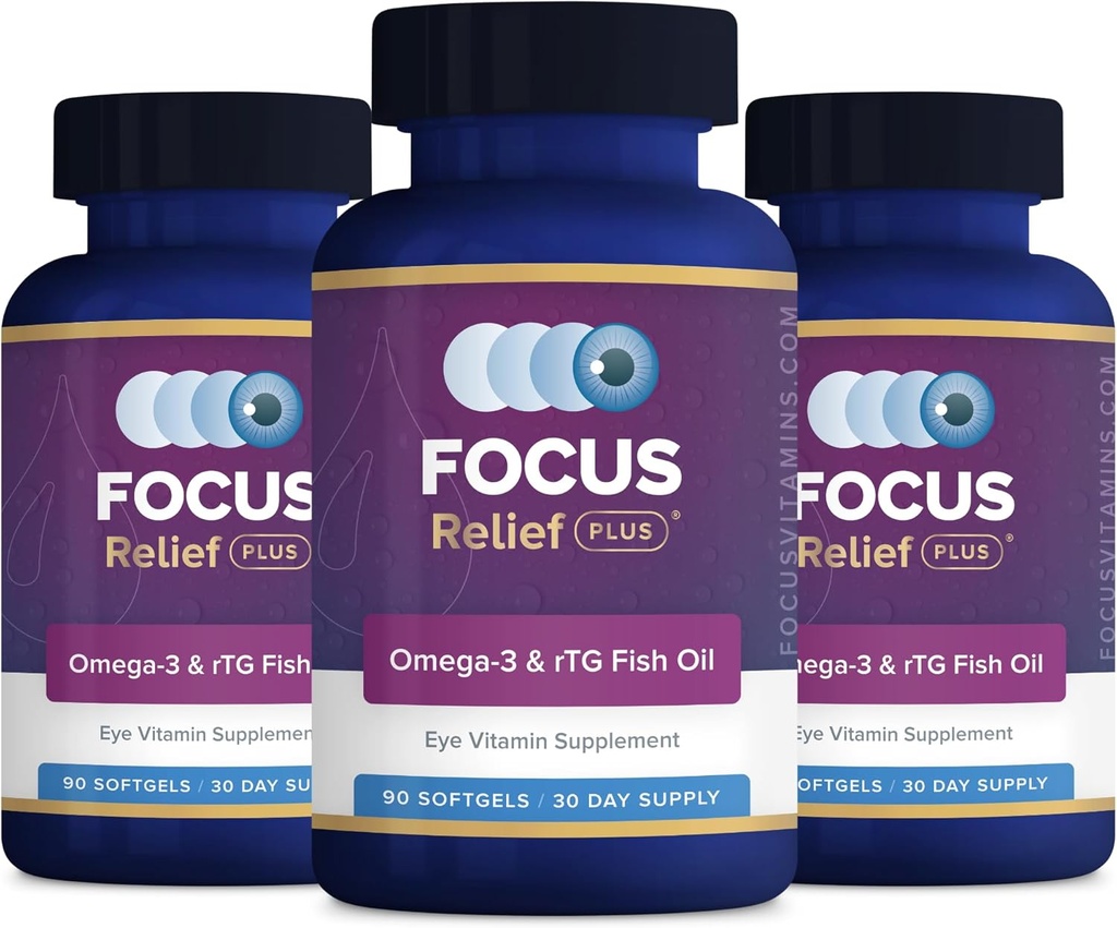 Focus Relief Plus Suchy Eye Formuła (270 ct. 90 Day Supply) Sucha Eye Omega 3 Suplement - Suchość Eye Relief Suplement - Omega 3 Olej rybny dla Suchego Eye