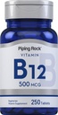 Pipping Rock Witamina B12 Witamina 124; 500 µg 124; 250 Tabletki 124; Suplement dla kobiet i mężczyzn 124; jako cyjanokobalamina 124; Wegetarianin, Non-GMO, Gluten Free
