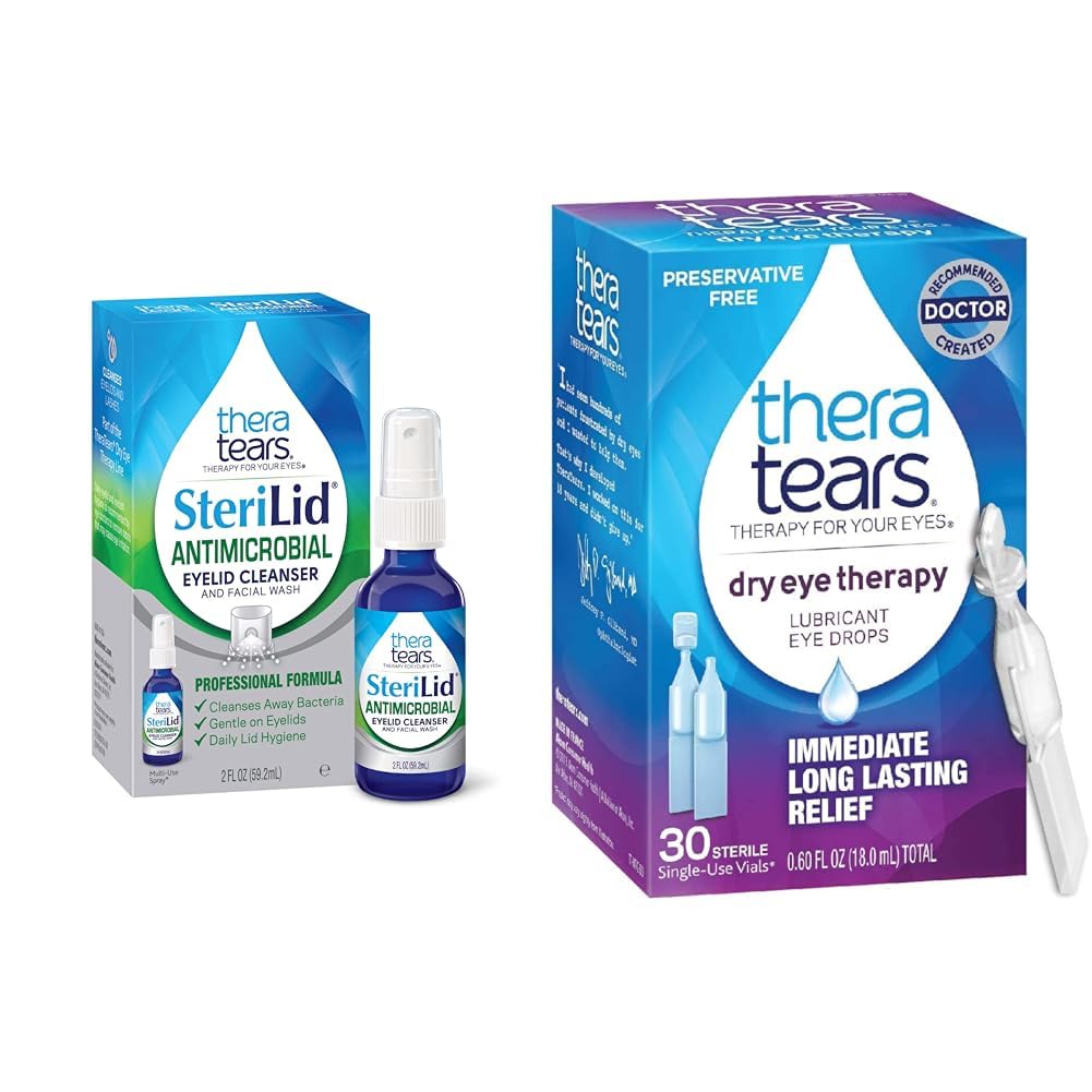 TheraTears Sterylid Eyelid Cleanser and Dry Eye Therapy Lubricant Eye Drops Bundle, 2 fl oz i 30 Fials