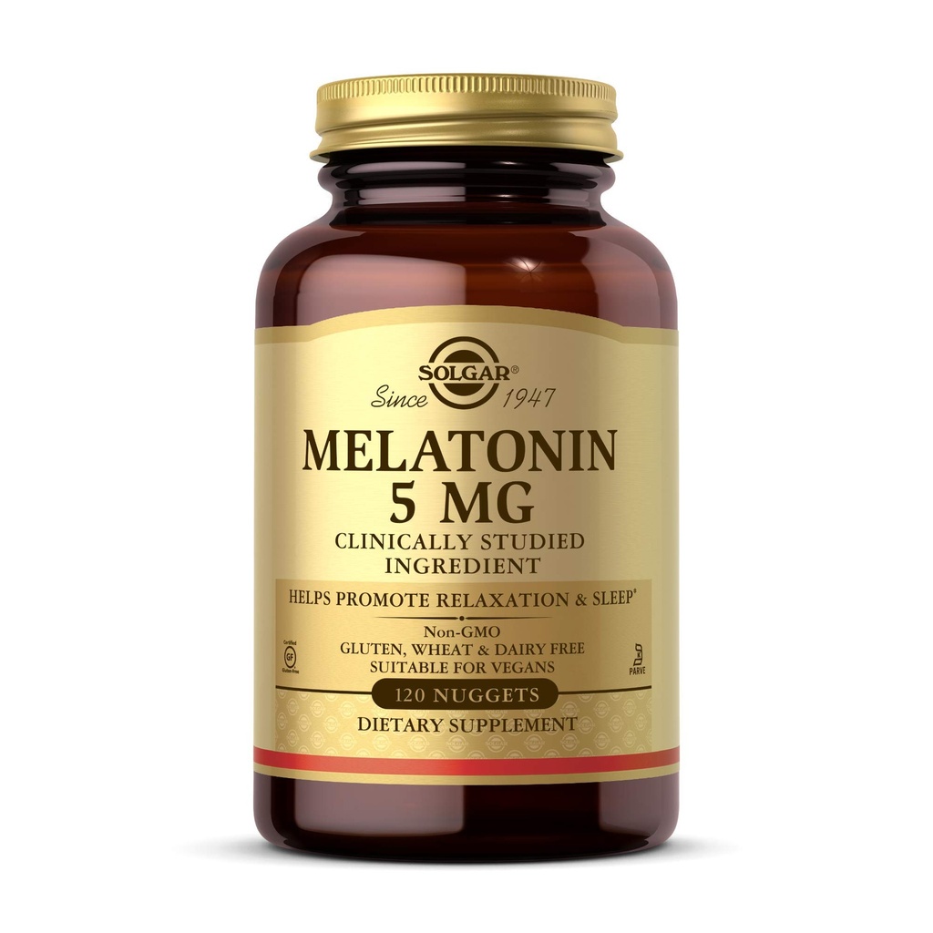 Solgar Melatonina 5 mg, 120 Nuggets - Pomaga promować relaks i odpoczynek - Klinicznie studiowane Melatonina - Wegan, Gluten Free, mleczne Free, Kosher - 120 Służenia
