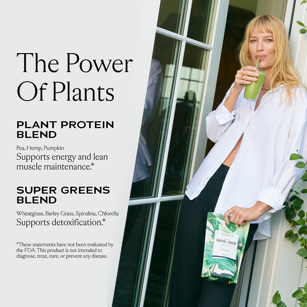 SAKARA Super Puder - Białko + Zielony Proszek Organiczny Białko, Metabolizm Super Proszek, & Proszek z włókna prebiotycznego