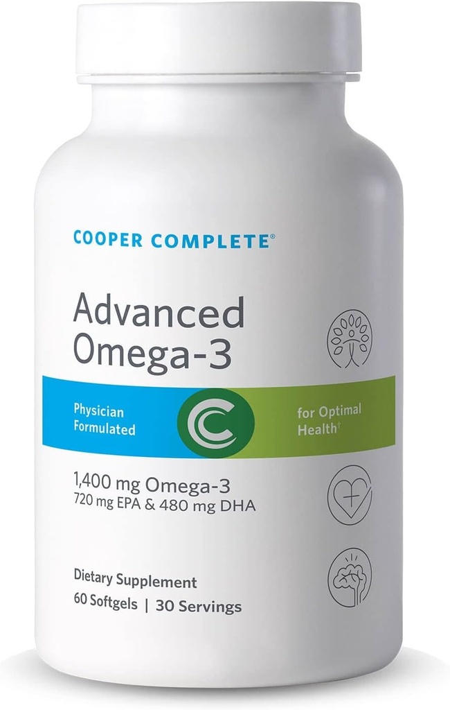 Cooper Complete - Advanced Omega 3 - Fish Oil Supplement, Concentrated EPA + DHA Omega-3 Fatty Acids 1400 mg - 60 Softgels per Bottle. Opakowanie zawierające 2