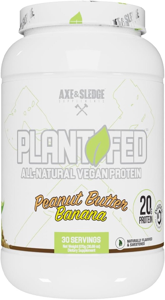 Axe & Sledge Plant Fed Vegan Protein Powder | 20g All Natural Protein, Naturally Flavored, Sweetened & Colored | Low Carb, Zero Sugar, Macro-Friendly | Keto | 30 Servings, Peanut Butter Banana