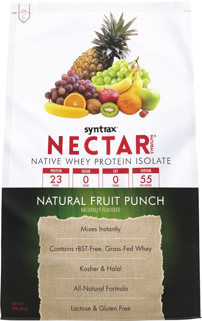 Syntrax Nectar Naturals, All Natural Whey Protein Isolate, Smooth & Juicy, Natural Fruit Punch, 2 funtów.