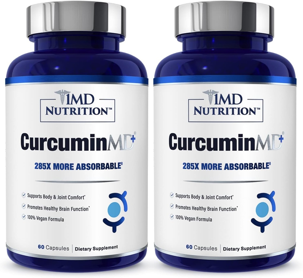1MD Nutrition CurcuminMD Plus - Kurkumina kurkuminowa z Boswellią Serrata - 285x Więcej Absorbacji 124; Sztywność stawów, Odzysk mięśni i Wsparcie nastrojów 124; 120 Kapsułki (2- Pack)