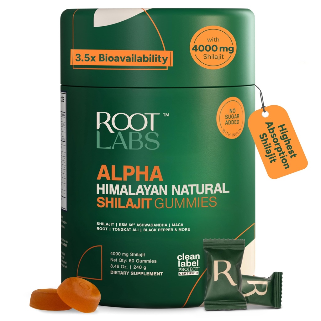10- in-1 Alpha Shilajit Gummies Between 124; 4000 mg Pure Himalayan Shilajit, Tongkat Ali, Maca Root, 75% kwasu Fulvic 124; ShilAbsorb Biodostępność Tech 124; Sugar- Free Vegan, 85 + Ślad minerałów 124; 60 Opakowanie