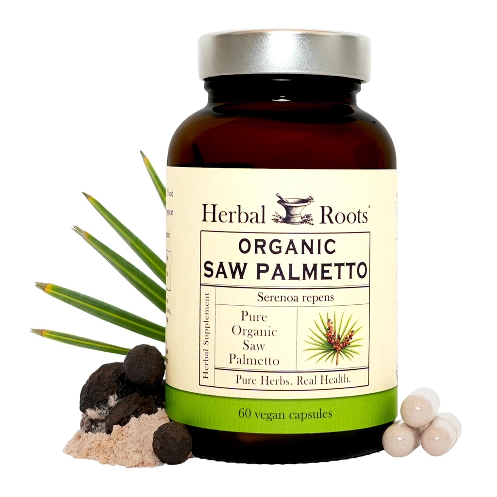 Ziołowe Korzenie Organic Saw Palmetto Kapsułki 124; 1000 mg na Podawanie Kapsułki Wegańskie