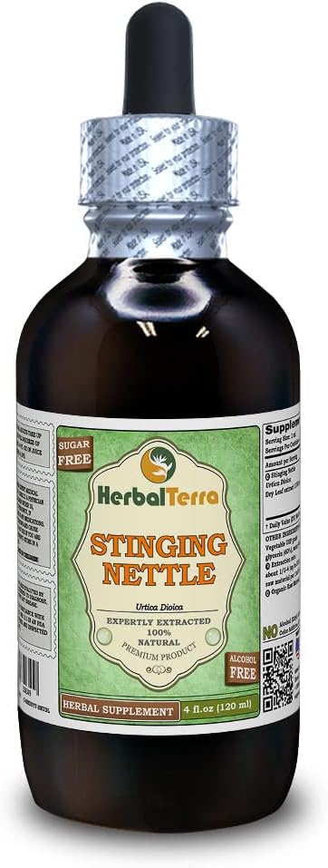 Stinging Nettle (Urtica Dioica) Glycerite, Organic Dried Leaves Alcohol Free Liquid Extract (Nazwa marki: HerbalTerra, Proudly Made in USA) 4 fl.oz (120 ml)
