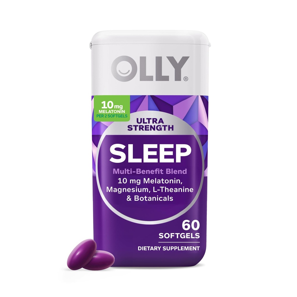 OLLY Ultra Siła Sleep Softgels, 10 mg Melatonina, L- Theanine, Rumianek, Magnez, Balsam cytrynowy, Wspiera głęboki Resteful Sleep, Nighttime Sleep Aid, Non Habit- Forming - 60 Count