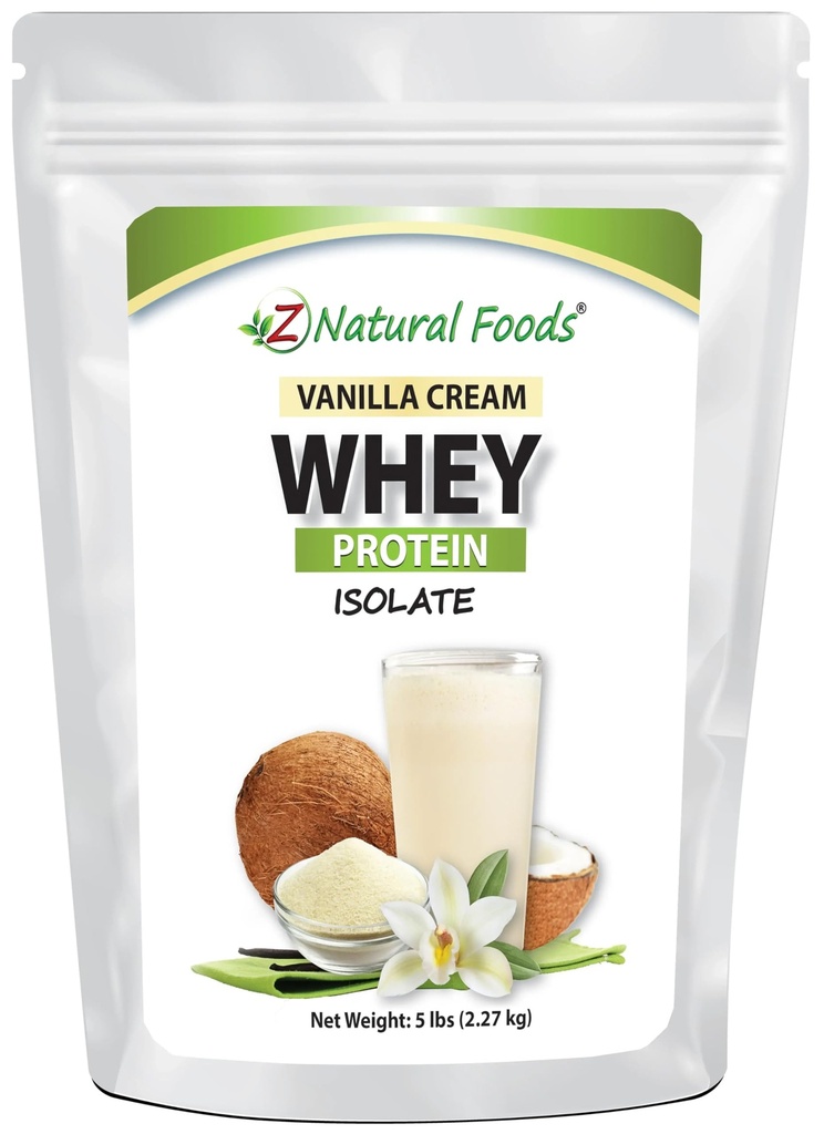 Z Natural Foods Vanilla Cream Protein Isolate serwatka, Żywienie bogaty, Flavorful Protein Powder for Heart Health and Immunity, Wielki w Herbata, Kawa, Smoothie, Non-GMO, Gluten- Free, Kosher, 5 funtów