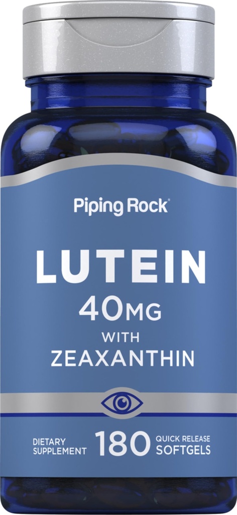 Piping Rock Lutein i Zeaxanthin Supplement Supplement 124; 40 mg 124; 180 Softgeli 124; Witaminy oka z Marigold Flower Extract 124; Non-GMO, Gluten Free