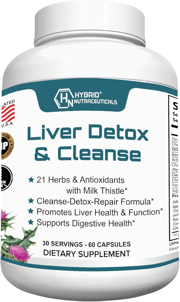Hybrid Nutraceuticals Liver Cleanse Detox & Naprawa - Ostrze mleka, Ekstrakt z karczocha, Korzeń Dandelion