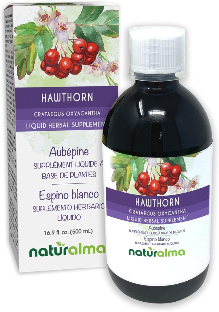 Naturalma Hawthorn (Crataegus oxyacantha) Liść i kwiat bez alkoholu Tincture - 16.9 fl Oz Liquid Extract in Drops - Herbal Supplement - Vegan