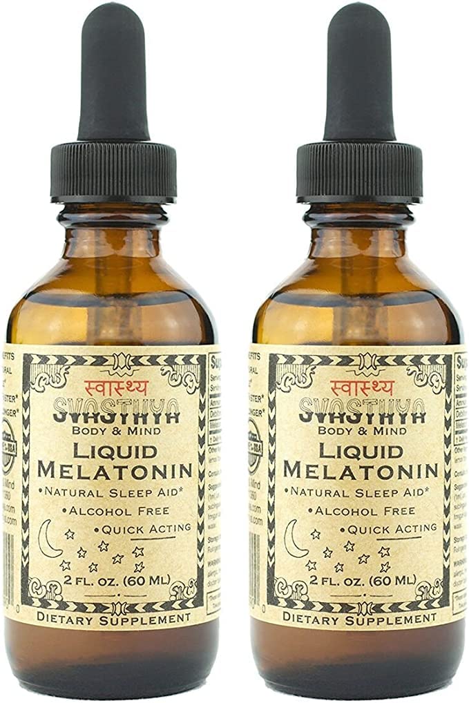SVASTHYA Body & MIND Płynna Melatonina - Promotes Natural Sleep - Alkohol wolny dla dorosłych i dzieci, Made in The USA, 2 oz, Pack of 2