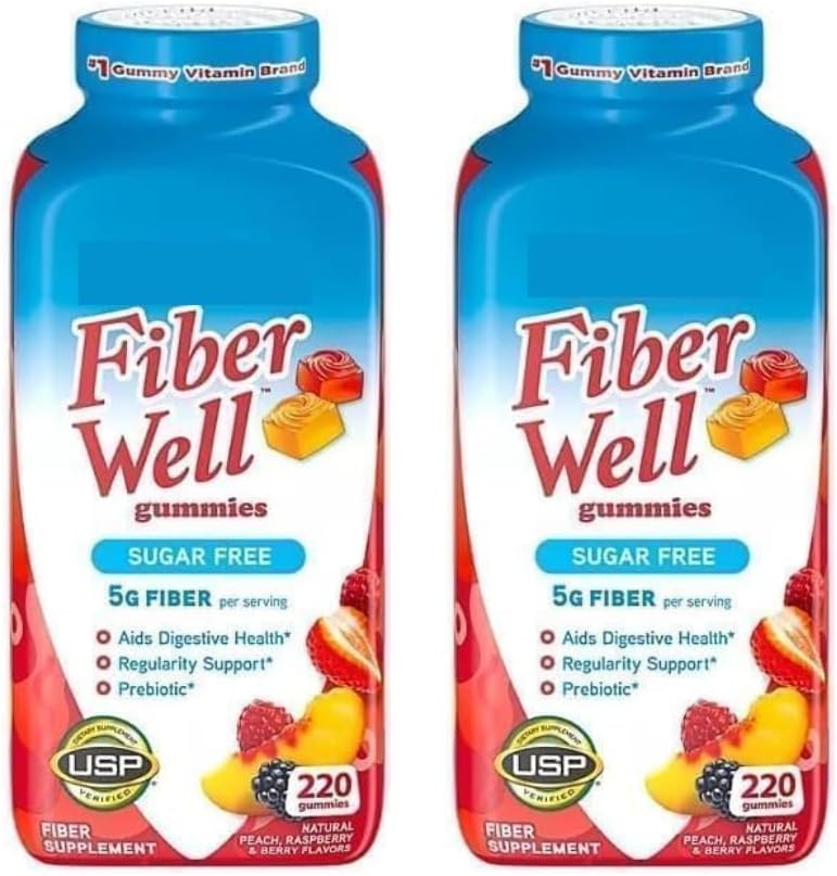 Vita Fiber Well Gummies, Cukier wolny, brzoskwinia, Malina i BlackBerry Flavors, 220 Count