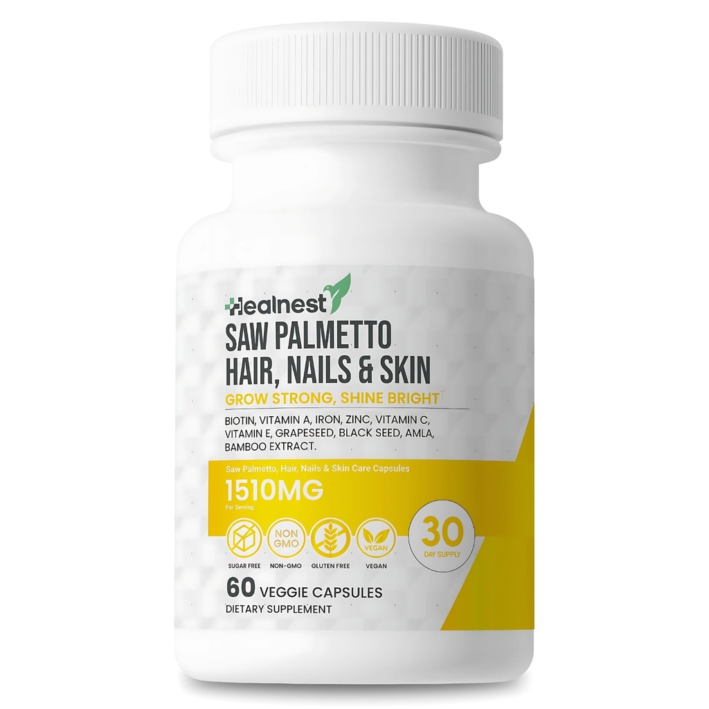 Włosy, paznokcie i pielęgnacja skóry - Saw Palmetto, Biotin, Amla - 60 Non-GMO, Gluten Free, Kapsułki wegetariańskie dla mężczyzn i kobiet