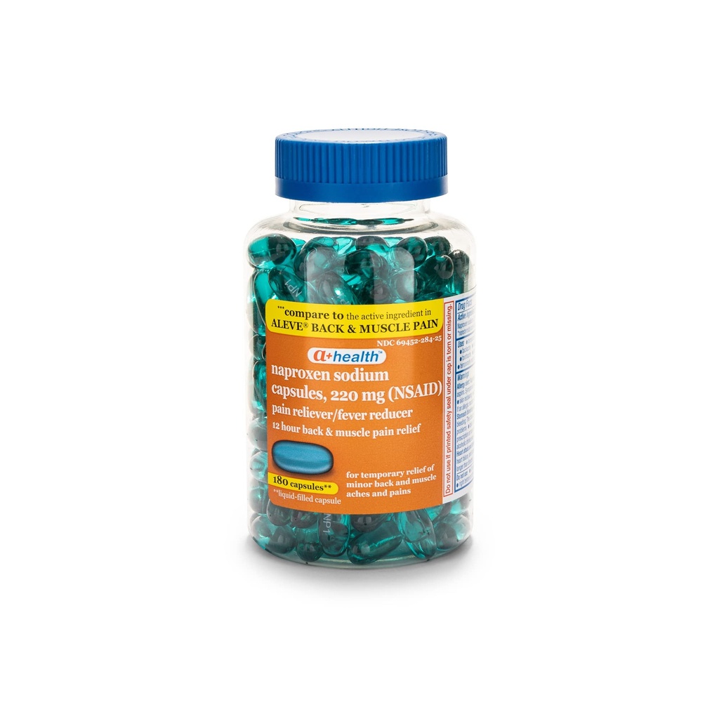 A + Zdrowie Naproxen Sodu 220 Mg Płynne żele pleców i mięśni Ból, Ból Reliever / Gorączka Reduktor (NLPZ), 180 Liczba