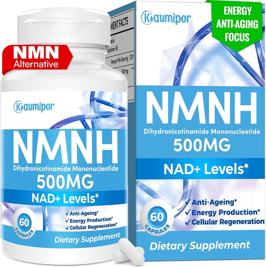 NMNH (Mononukleotyd dihydronikotynamidu) NMN Suplement alternatywny, 500 mg na jedną dawkę suplementu NAD do boost NAD + Poziomy, dla anty starzenia, Energia, Immunitet, Focus, 60 Kapsułki wegańskie