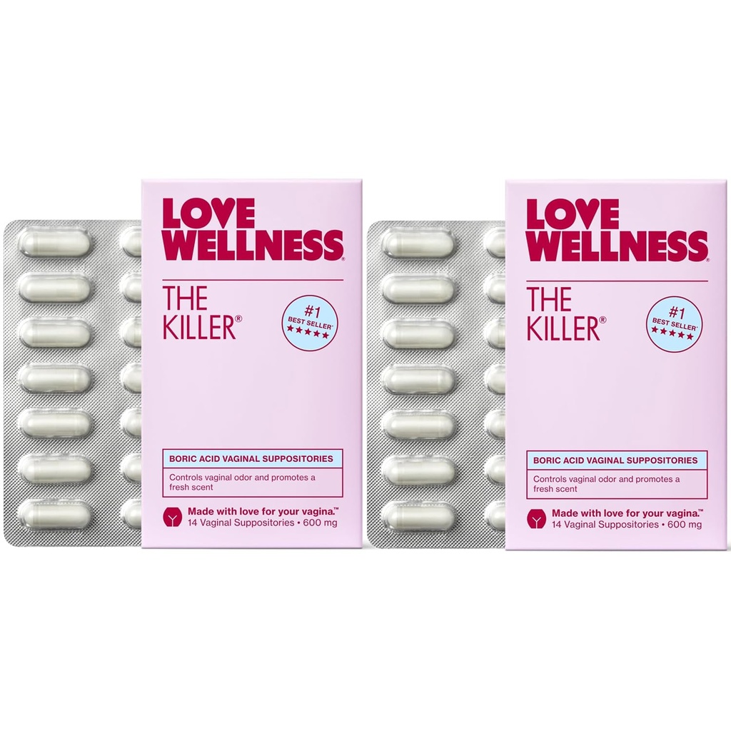 Love Wellness Zabójca 124; Podpory pochwowe kwasu borowego 124; Bilansy pH & Wspiera kontrolę zapachu, Zdrowy równowagi waginalnej i środowiska 124; Fast- Acting & Fragrance- Free 124; Delikatne i skuteczne 124; 28 Ct