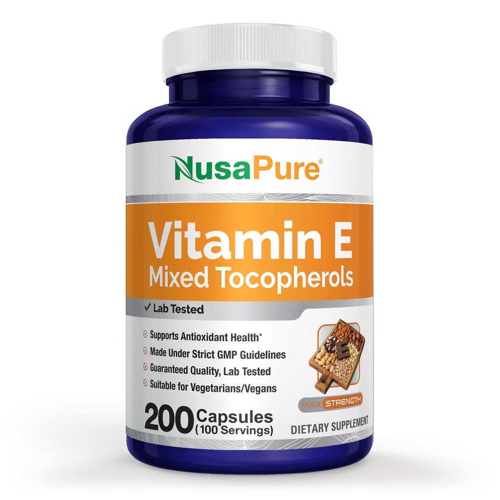 NusaPure Witamina E 1000 j. m. 200 Tabletki (Nie-GMO, Gluten- Free) - Mieszane Tokoferole