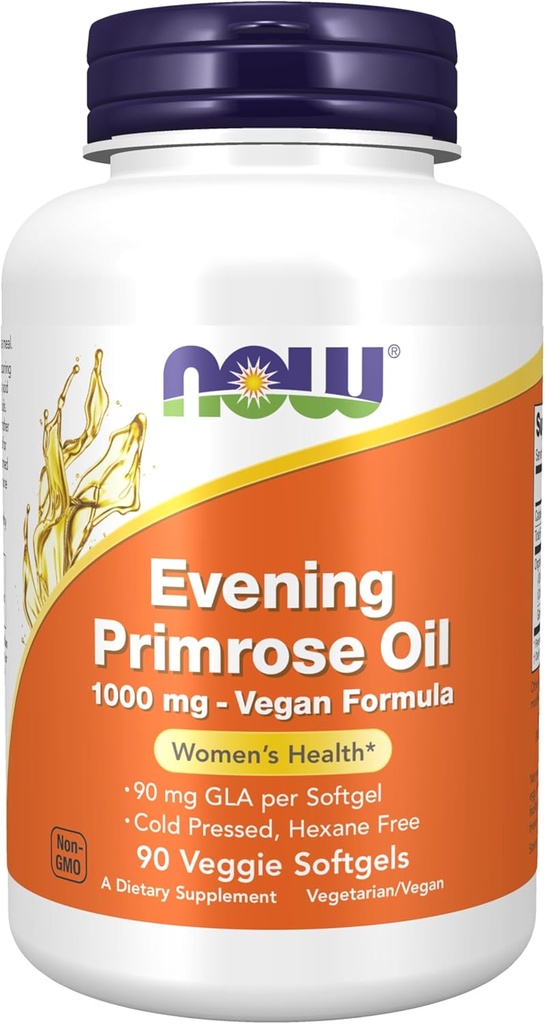 Now Foods Supplements, Wieczorne Primrose Oil 1000 mg, Cold Pressed, Hexane Free, Vegan Formula, 90 Veg Softgels
