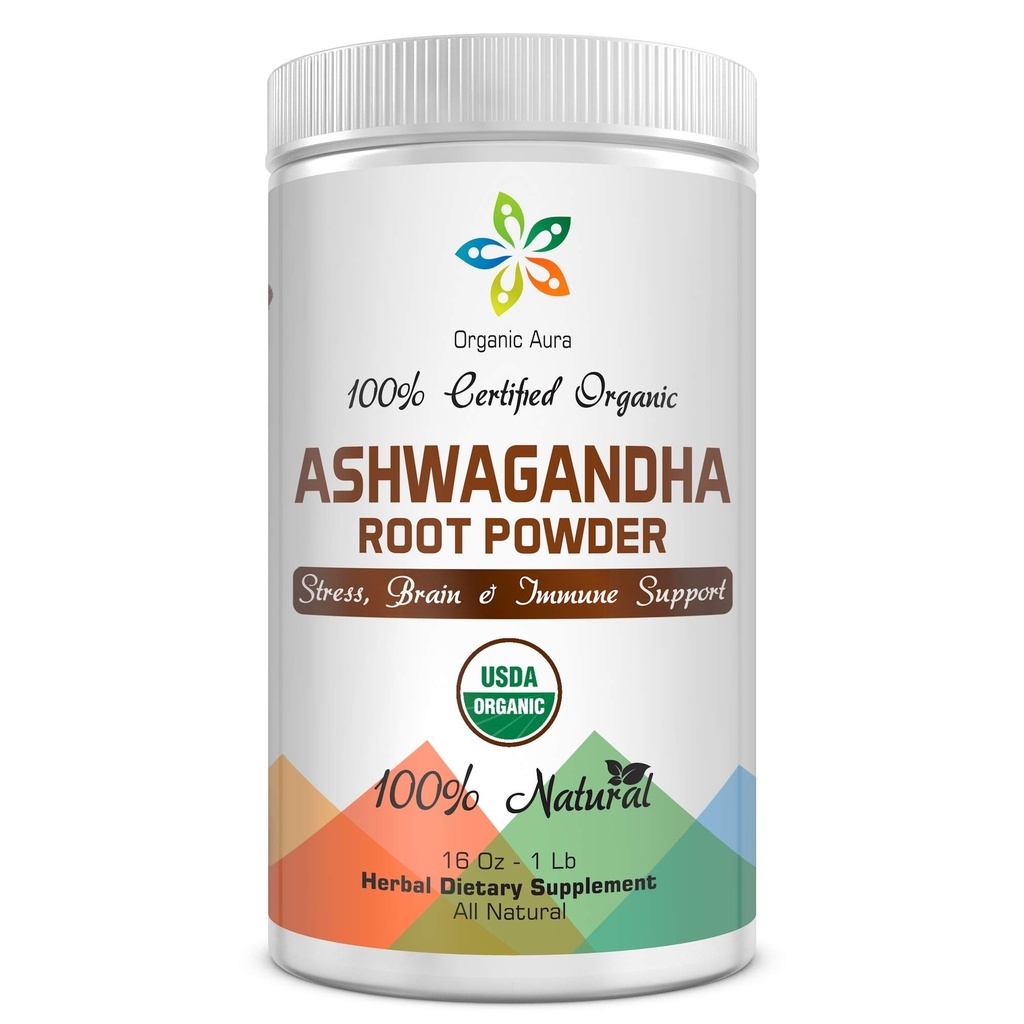 Certified Organic Ashwagandha Root Powder 16Oz -1Lb. Naturalny stres, Mózg i wsparcie immunologiczne. Poprawa ogólnego zdrowia. Surowy Superfood. 100% naturalnego zioła