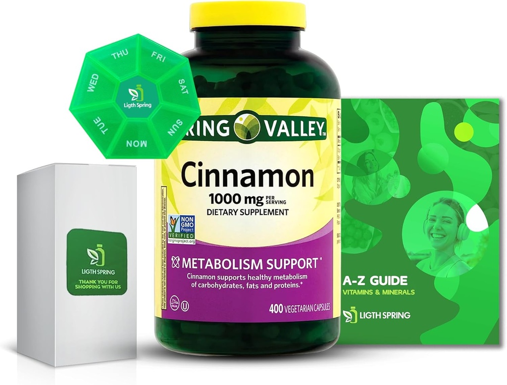 Cynamon 1000mg Suplement diety Kapsułki, 400 Count with Bundle Exclusive Better Ligth & Przewodnik wiosna