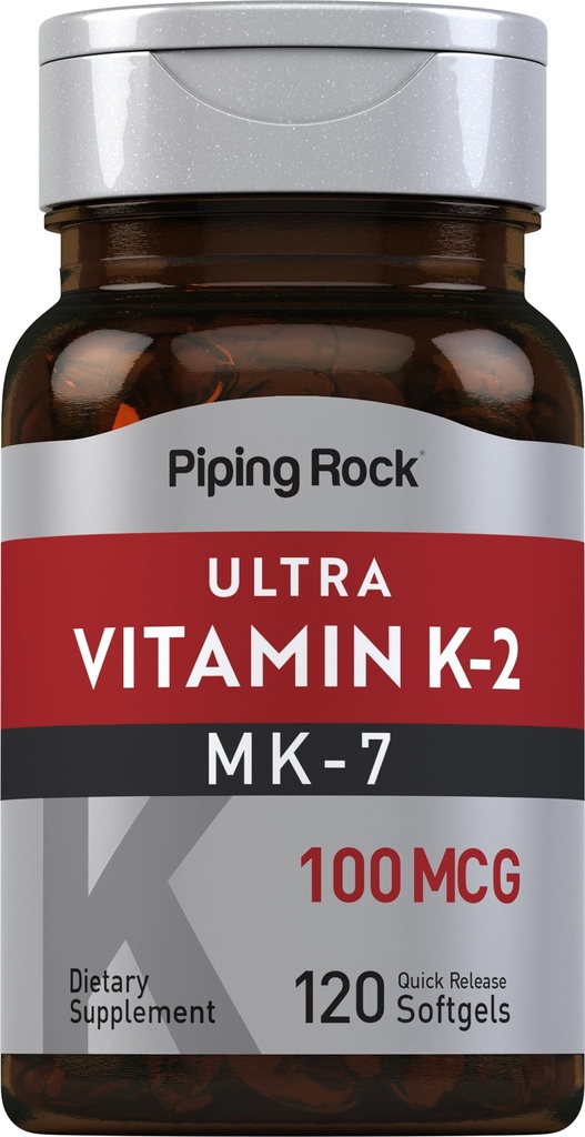 Piping Rock Witamina K2 MK7 Bilans 124; 100 µg 124; 120 Softgels Bilans 124; Non-GMO, Gluten