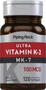 Piping Rock Witamina K2 MK7 Bilans 124; 100 µg 124; 120 Softgels Bilans 124; Non-GMO, Gluten