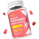 Kolagen Gummie dla kobiet Mężczyźni, Kobiety powyżej 50, Kolagen Peptydy Białko typu I, II, III, V, X z Biotin Keratin Witamina C A D E B12 K2 dla skóry Nails Immunitety Energy 60 Truskawkowe Gumumie aromatyczne