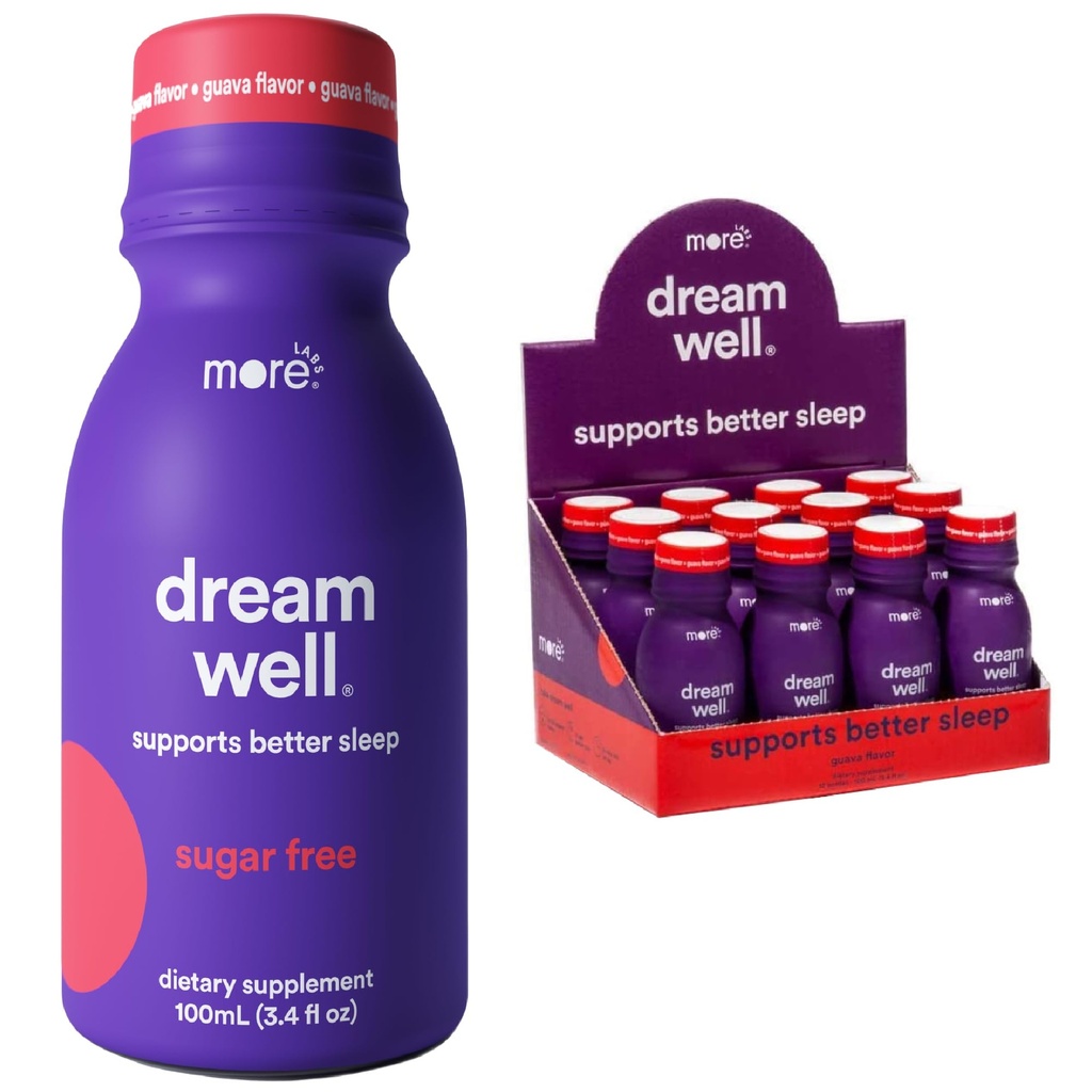 Więcej Labs Dream Well, 5MG Melatonin Holistic Drink Solution, Non-Habit Forming z 5HTP, balsam cytrynowy, Jujube Seed, Glicyna (Opakowanie 12)