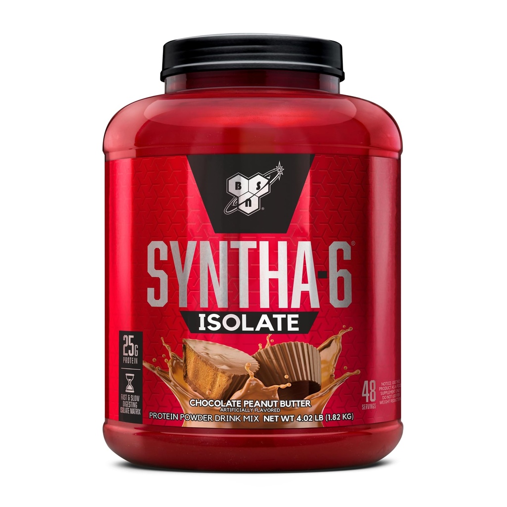 BSN SYNTHA- 6 Izolacja proszku z białka, masło orzechowe proszek z izolatem białka serwatki, białko mleczne izolat, aromat: czekoladowe masło orzechowe, 48 Służenie