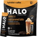 HALO Karmel lodowy Latte - Energy Drink Powder - Zdrowa mieszanka kawy do nawadniania elektrolitami, kofeiną, witaminami i minerałami - 20 Kalorii - Keto i Low Calorie - 1 x 12 Sticks