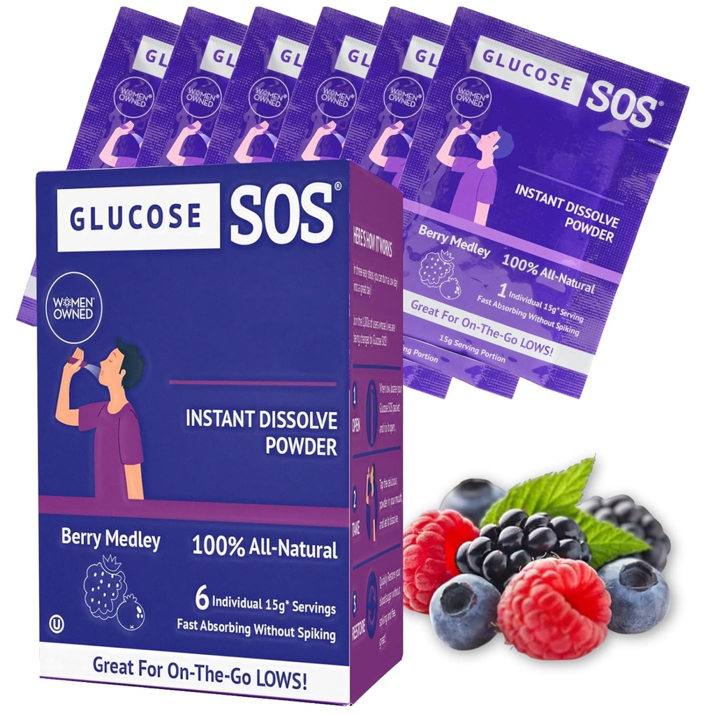 Glukoza SOS Glukoza Berry Medley Glukoza Proszek, Naturalne opakowania Dextrose, Fast- Absorpcja, Nieustannie Rozpuszczalniki, Brak wody, 6 Saszetki na pudełko