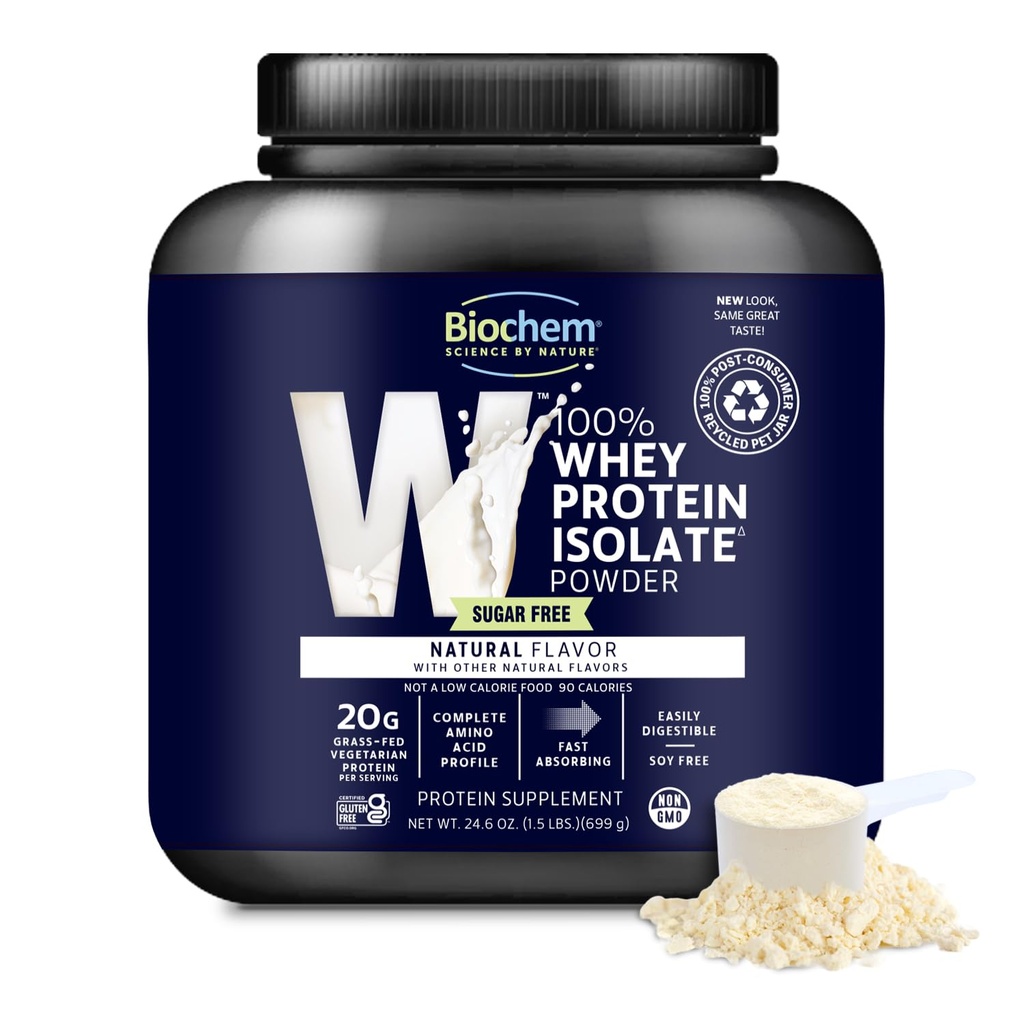 Biochem 100% Proszek do izolacji serwatki - pasza z trawy, niskokaloryczne, keto- przyjazne, Nie-GMO, Gluten- Free - Wspiera immunologiczne zdrowie i odzysk mięśni 20g Białko wegetariańskie na serwowanie - Naturalny aromat, 1,5lb