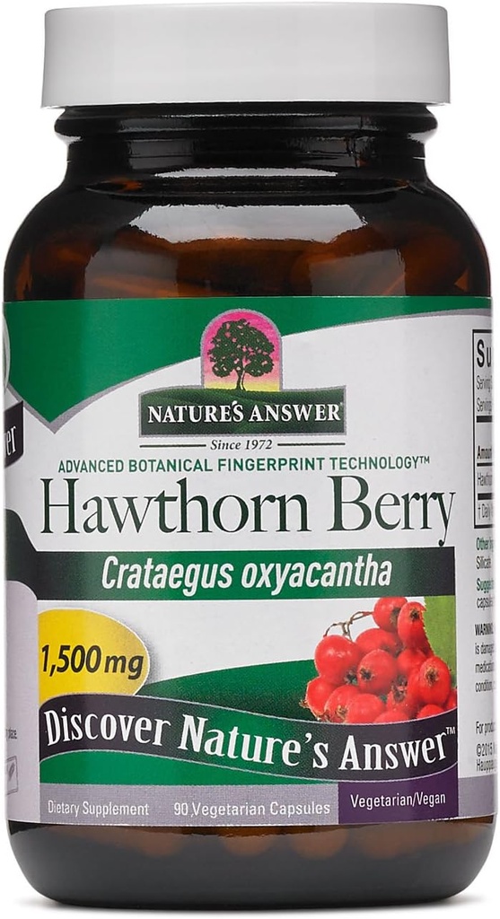 Odpowiedź natury Hawthorn Berry 124; Pomaga utrzymać zdrowy system sercowo-naczyniowy 124; Gluten- Free, Non-GMO & Kosher Certyfikowany 124; Veggie kapsułki 90ct