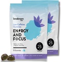 Breakroom Labs Energy and Focus Gummies - Niska kofeina 25mg w / L -Theanine, Lwy Mane, Witamina B12 - Nootropowy suplement mózgu dla dorosłych, Dzieci - Wegan, niski cukier, niebieski aromat malinowy, 30 Służenie