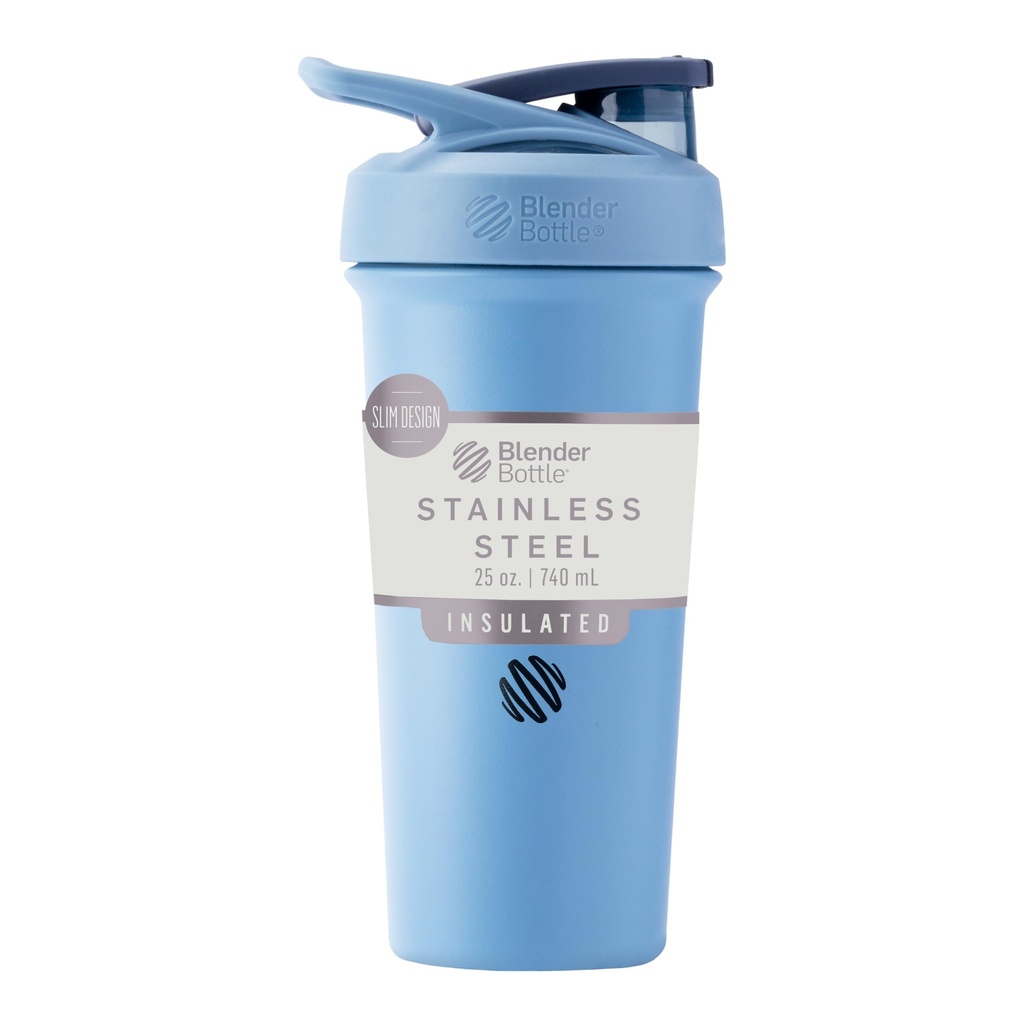 BlenderBottle Sport Sleek Izolowana stal nierdzewna Shaker Butelka z drutu whisky, 25- Ounce, Dusty Blue - Trzęsienie protein & Hydration dla sportowców i sportowców Fitness Entuzjastów, Easy Mixing, Slim Easy to Hold, Keeps Drinks Cold, Lockable Lid